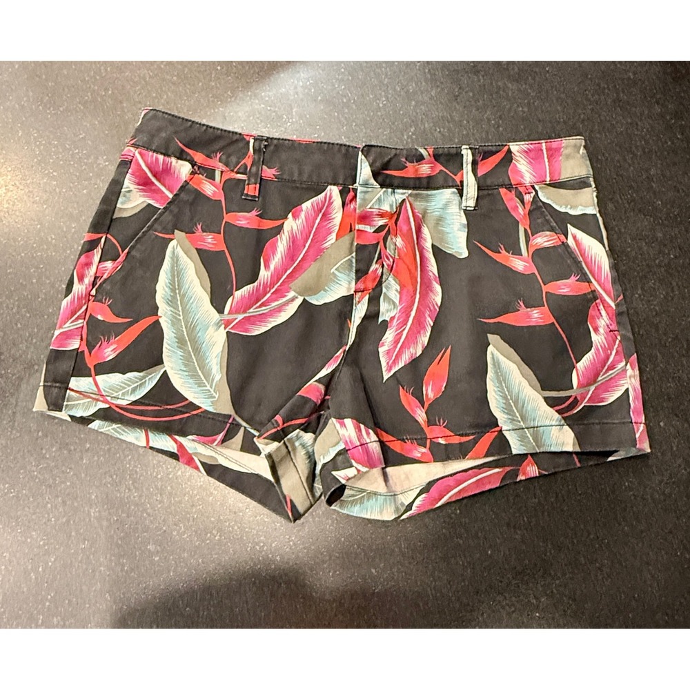 Volcom Shorts 27 Black Pink Tropical Leaf Print Repreve Surf Festival Boho